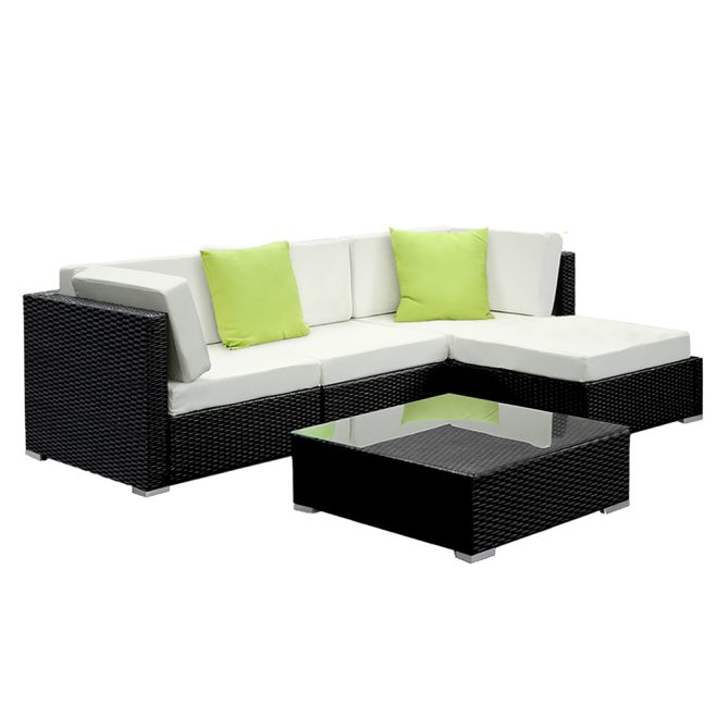 Gardeon Sofa Set with Storage Cover Outdoor Furniture Wicker – 1 x Single Sofa + 2 x Corner Sofa + 1 x Table + 1 x Ottoman