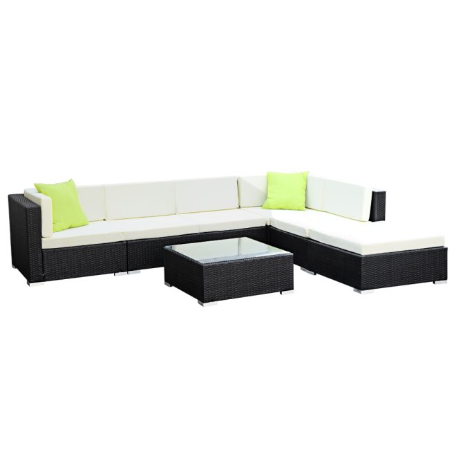 Gardeon Sofa Set with Storage Cover Outdoor Furniture Wicker – 3 x Single Sofa + 2 x Corner Sofa + 1 x Table + 1 x Ottoman + 1 x storage cover