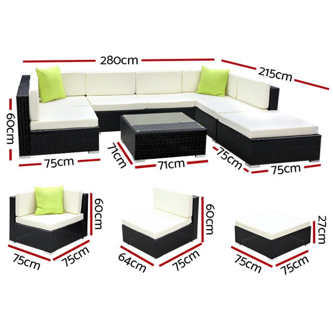 Gardeon Sofa Set with Storage Cover Outdoor Furniture Wicker – 4 x Single Sofa + 2 x Corner Sofa + 1 x Table + 1 x Ottoman