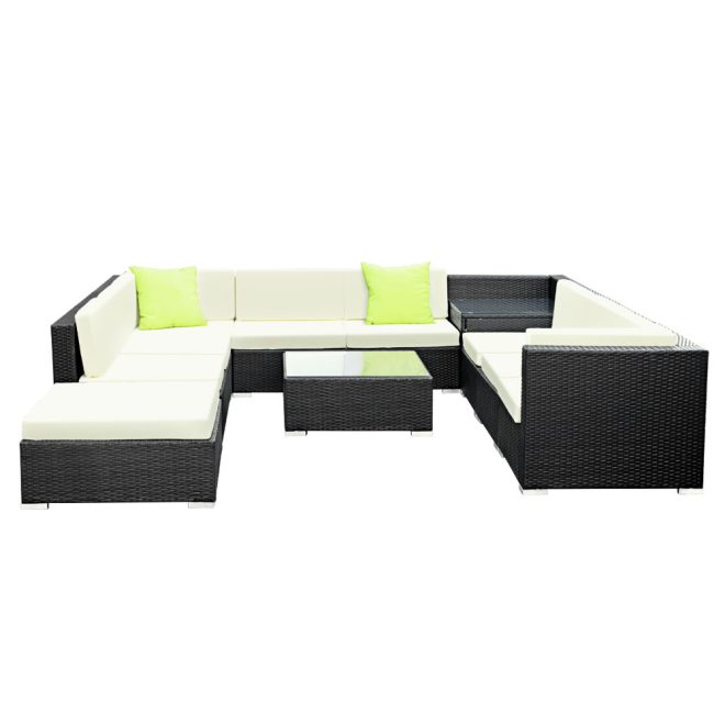 Gardeon Sofa Set with Storage Cover Outdoor Furniture Wicker – 4 x Single Sofa + 2 x Corner Sofa + 1 x Corner Table + 1 x Table + 1 x Ottoman + 1 x storage cover