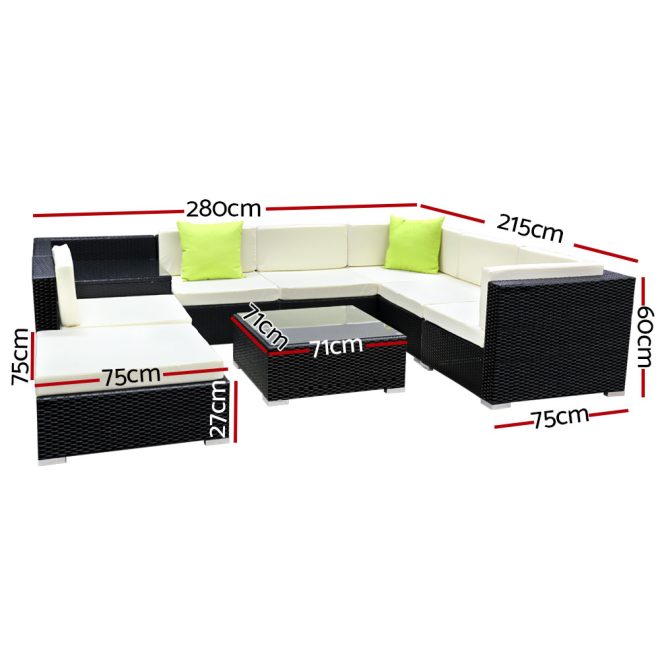 Gardeon Sofa Set with Storage Cover Outdoor Furniture Wicker – 4 x Single Sofa + 2 x Corner Sofa + 1 x Corner Table + 1 x Table + 1 x Ottoman