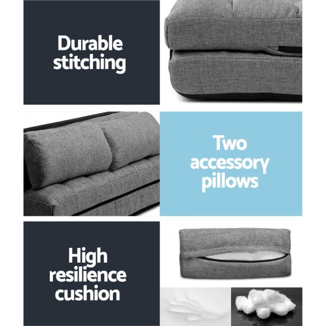 Artiss Lounge Sofa Bed 2-seater Floor Folding Fabric – Grey