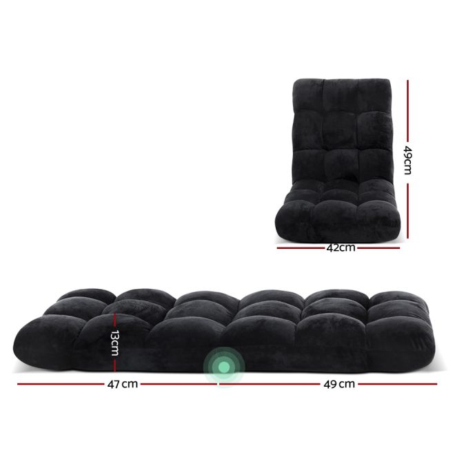 Artiss Lounge Sofa Floor Recliner Futon Chaise Folding Couch – Black