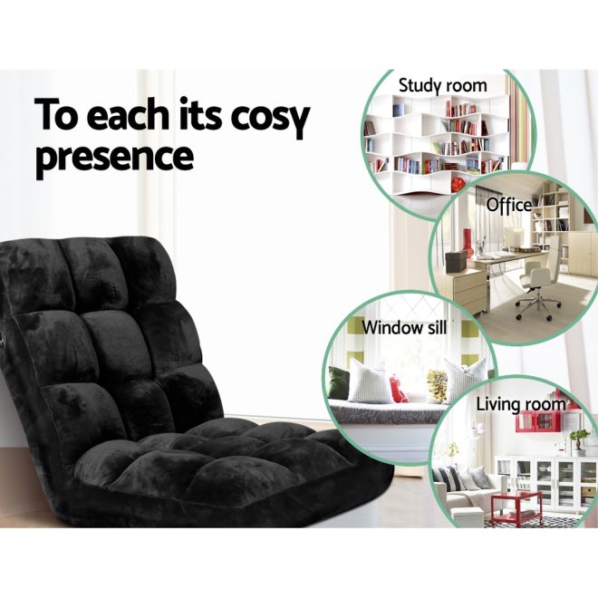 Artiss Lounge Sofa Floor Recliner Futon Chaise Folding Couch – Black