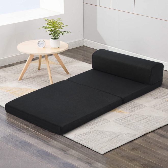 Giselle Bedding Folding Foam Mattress Portable Sofa Bed Mat Air Mesh Fabric Black – SINGLE