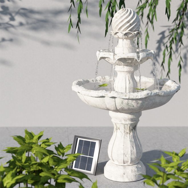 Gardeon 3 Tier Solar Powered Water Fountain – Ivory