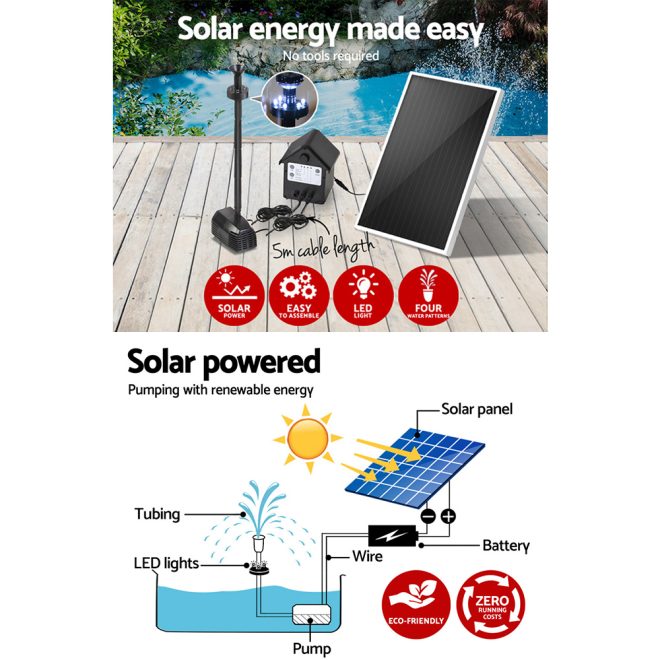 Solar Pond Pump Pool Fountain Battery Garden Outdoor Submersible Kit 4FT