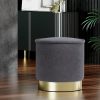 Ottoman Round Foot Stool Teddy Fabric Foot Rest Padded Seat – Charcoal