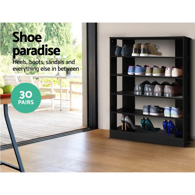 Artiss Shoe Cabinet Shoes Organiser Storage Rack 30 Pairs Shelf Wooden – Black