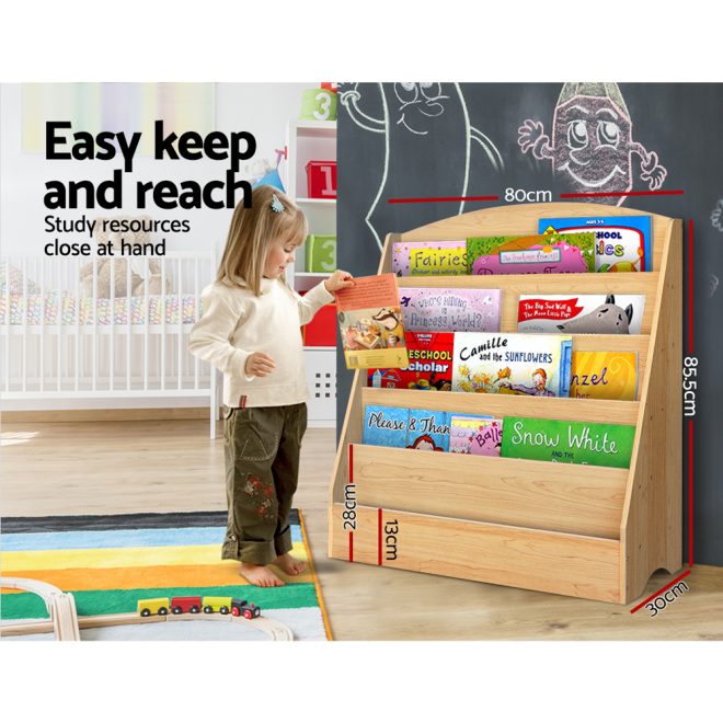 Keezi 5 Tiers Kids Bookshelf Magazine Shelf Rack Organiser Bookcase Display – Oak