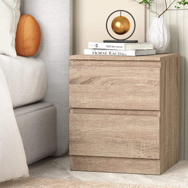 Artiss Bedside Tables Drawers Side Table Bedroom Furniture Nightstand Lamp – Oak