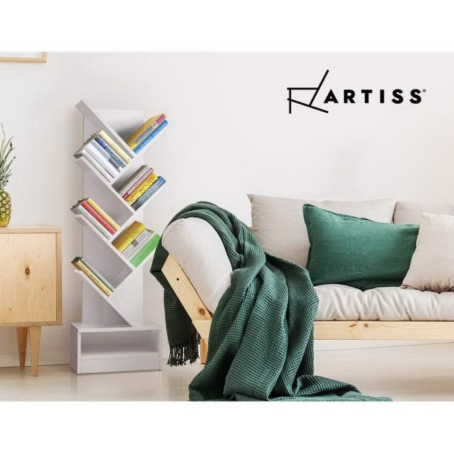 Artiss Display Shelf Tree Bookshelf Book Storage Rack Bookcase – White, 7 Shelf