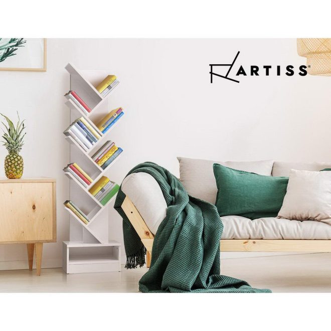 Artiss Display Shelf Tree Bookshelf Book Storage Rack Bookcase – White, 9 Shelf