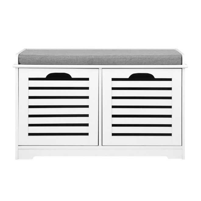 Fabric Shoe Bench with Drawers – White & Grey