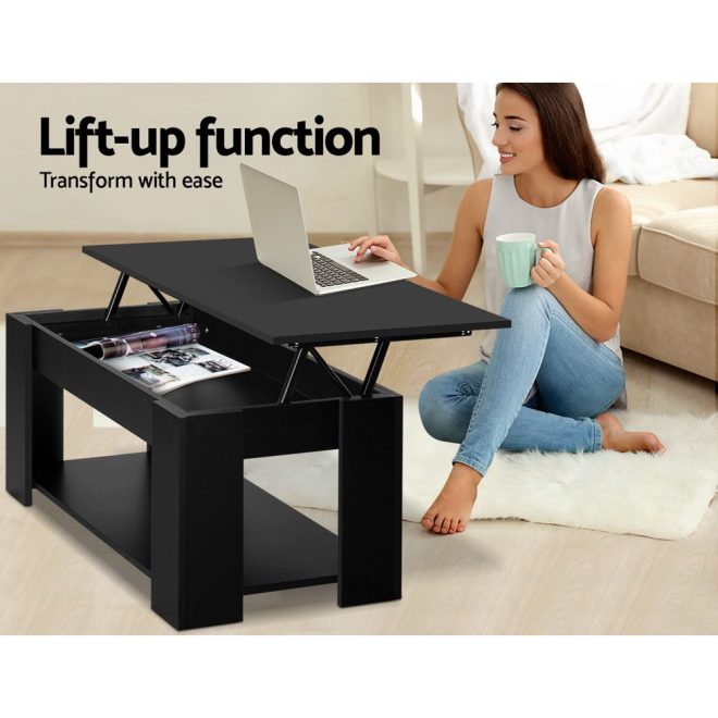 Artiss Lift Up Top Coffee Table Storage Shelf – Black