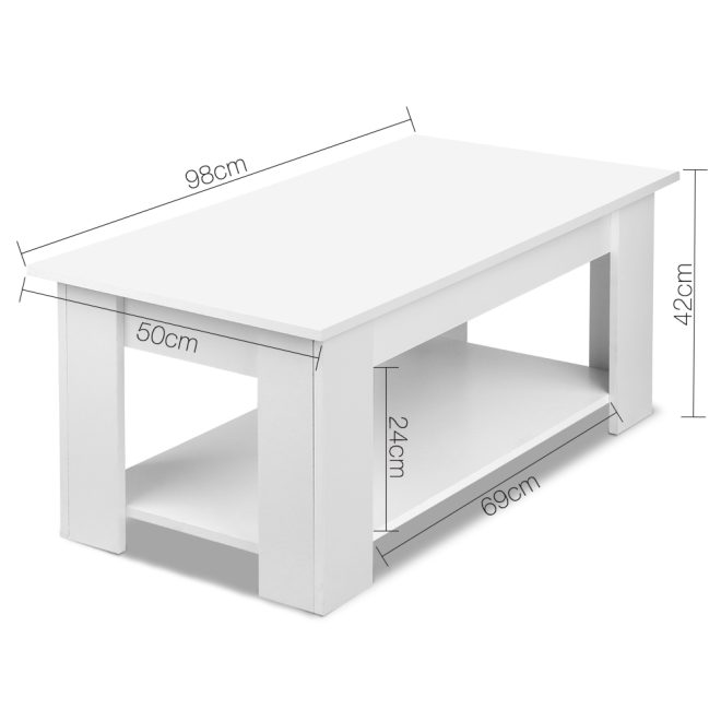 Artiss Lift Up Top Coffee Table Storage Shelf – White