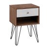 Bedside Table with Drawer – Grey & Walnut