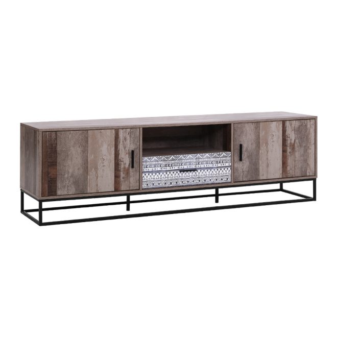 TV Cabinet Entertainment Unit Stand Storage Wooden Industrial Rustic 180cm