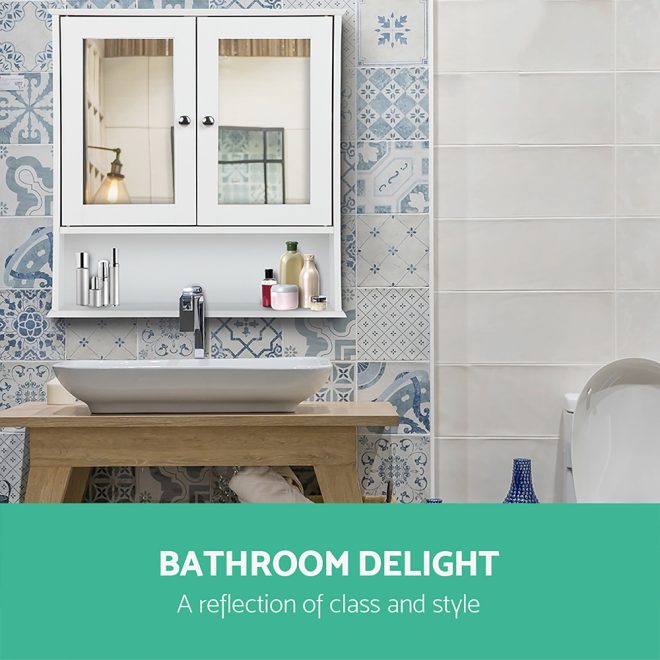 Bathroom Tallboy Storage Cabinet with Mirror – White