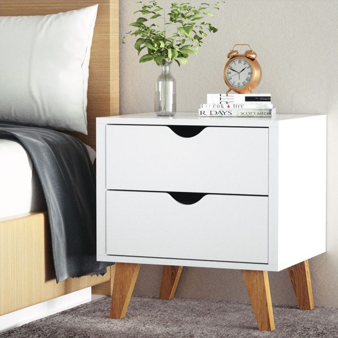 Artiss 2 Drawer Wooden Bedside Tables – White