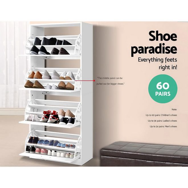 Artiss Shoe Cabinet Shoes Storage Rack Organiser 60 Pairs Shelf Drawer – White