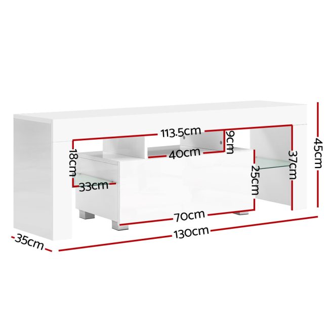 Artiss TV Cabinet Entertainment Unit Stand RGB LED Gloss Furniture 130cm – White