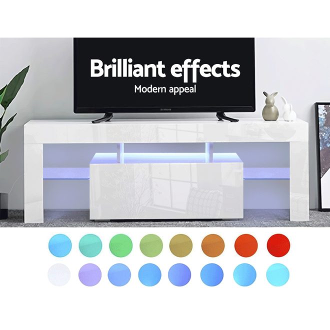 Artiss TV Cabinet Entertainment Unit Stand RGB LED Gloss Furniture 130cm – White