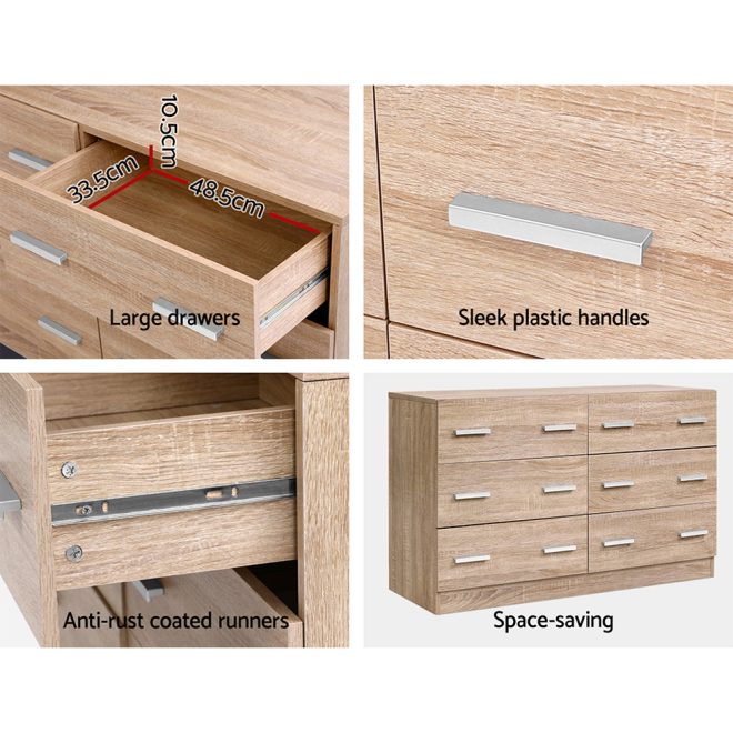 Artiss 6 Chest of Drawers Cabinet Dresser Table Tallboy Lowboy Storage Wood – Oak