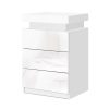 Artiss Bedside Tables Side Table Drawers RGB LED High Gloss Nightstand – White, Model 4
