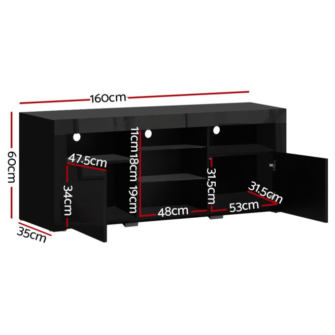 TV Cabinet Entertainment Unit Stand RGB LED Gloss Furniture 160cm – Black