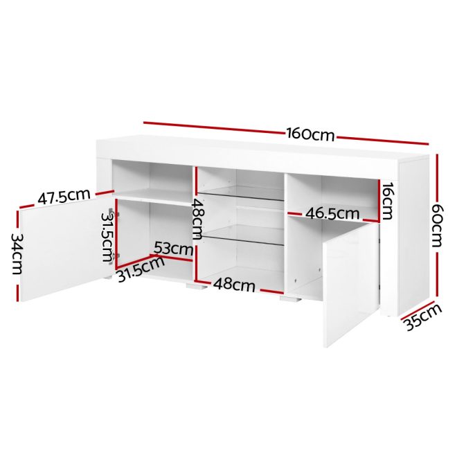 TV Cabinet Entertainment Unit Stand RGB LED Gloss Furniture 160cm – White