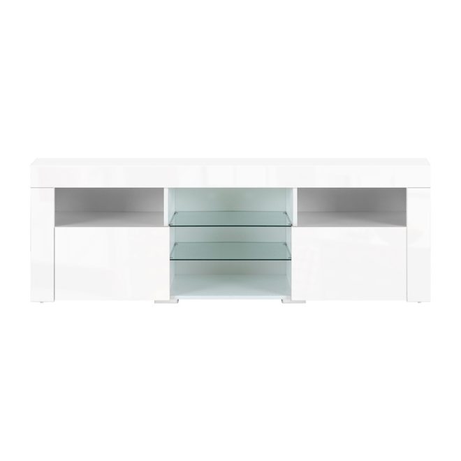 TV Cabinet Entertainment Unit Stand RGB LED Gloss Furniture 160cm – White