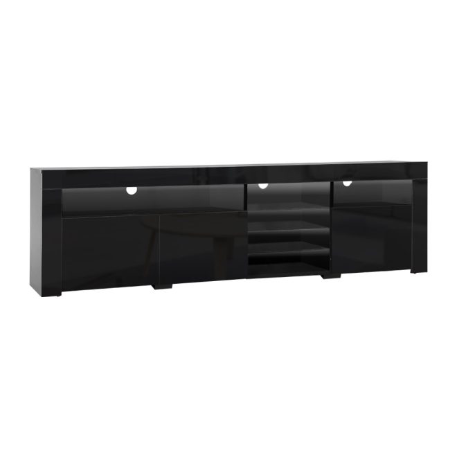 TV Cabinet Entertainment Unit Stand RGB LED Gloss 3 Doors 180cm – Black