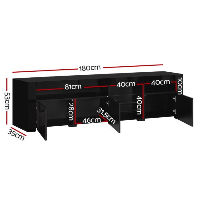 TV Cabinet Entertainment Unit Stand RGB LED Gloss 3 Doors 180cm – Black