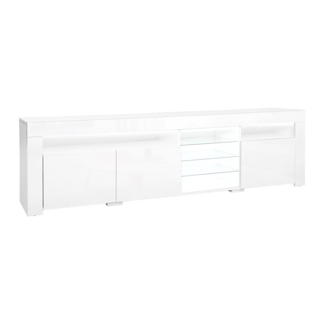 TV Cabinet Entertainment Unit Stand RGB LED Gloss 3 Doors 180cm – White