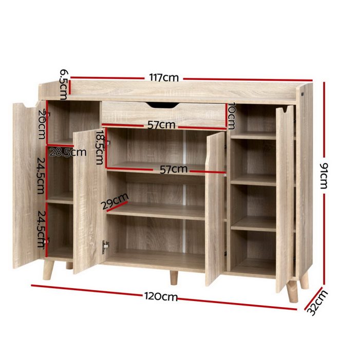 Artiss Shoe Cabinet Shoes Storage Rack 120cm Organiser Drawer Cupboard Wood – Oak