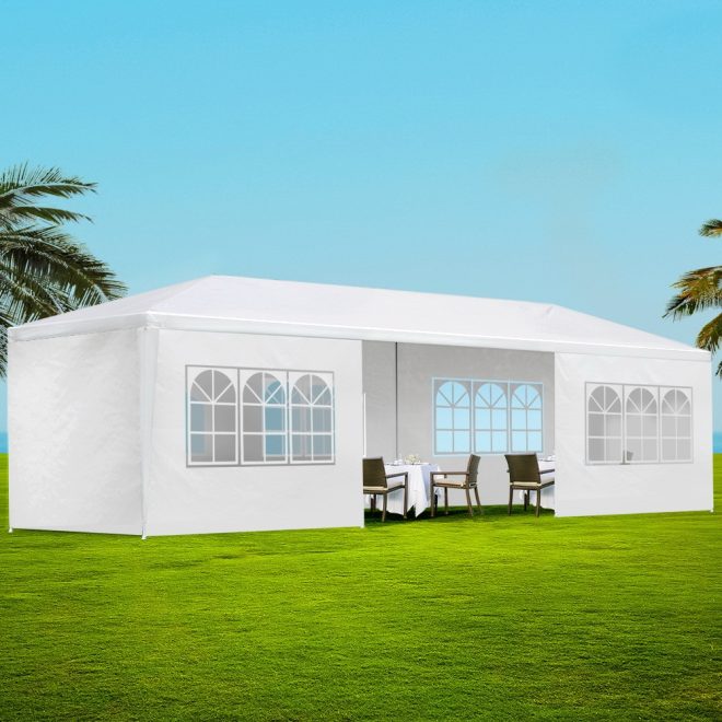 Instahut Gazebo 3×9 Outdoor Marquee Gazebos Wedding Party Camping Tent 8 Wall Panels – White