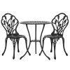 Gardeon 3PC Outdoor Setting Cast Aluminium Bistro Table Chair Patio – Black