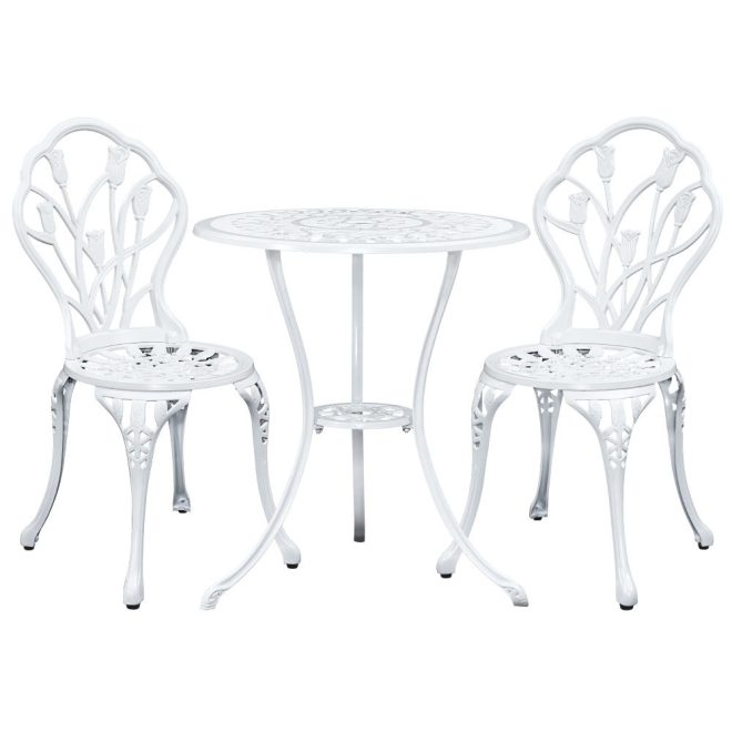 Gardeon 3PC Outdoor Setting Cast Aluminium Bistro Table Chair Patio – White