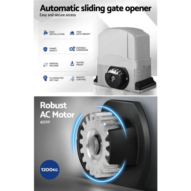 Auto Electric Sliding Gate Opener Keypad Rails – 1200KG 4M 450W