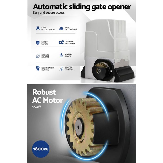 Auto Electric Sliding Gate Opener Keypad Rails – 1800KG 6M 550W + Keypad