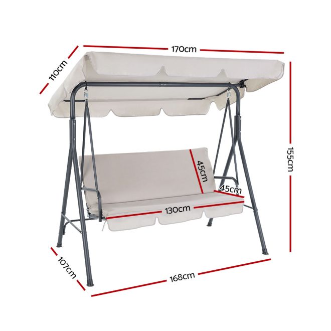 Gardeon Outdoor Swing Chair Hammock 3 Seater Garden Canopy Bench Seat Backyard – Beige