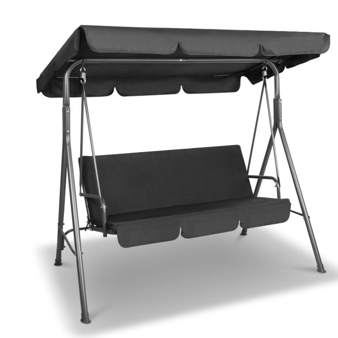 Gardeon Outdoor Swing Chair Hammock 3 Seater Garden Canopy Bench Seat Backyard – Black
