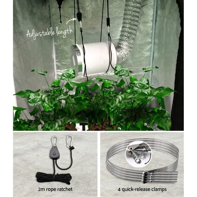 Greenfingers Hydroponics Grow Tent Ventilation Kit Vent Fan Carbon Filter Duct Ducting – 4IN