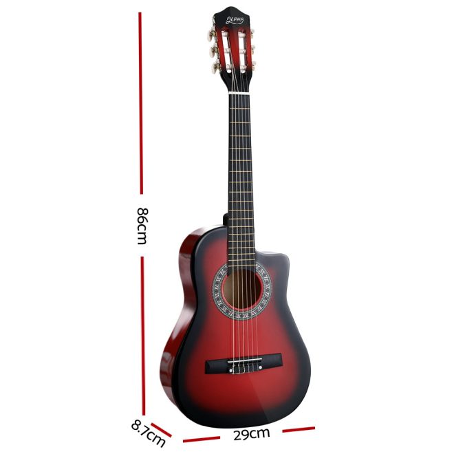 Alpha 34″ Inch Guitar Classical Acoustic Cutaway Wooden Ideal Kids Gift Children 1/2 Size – 34″ Red