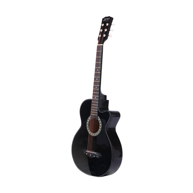 ALPHA 38 Inch Wooden Acoustic Guitar – 34″ Black Set