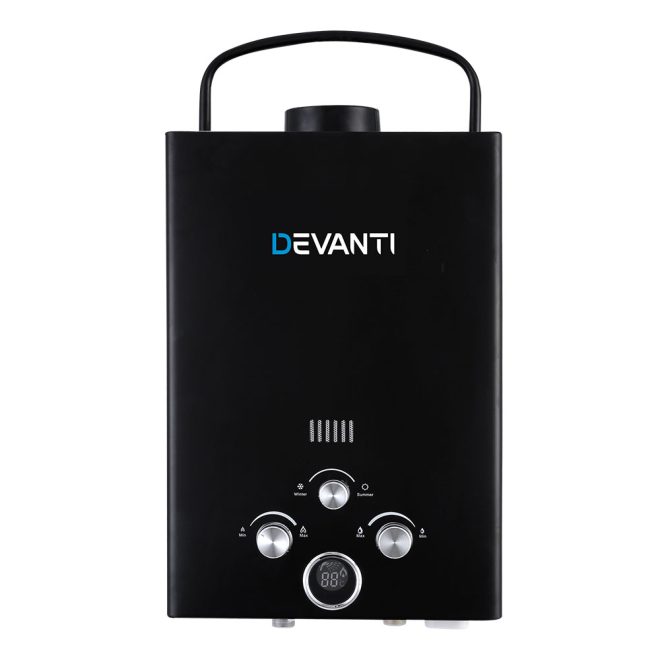 Devanti Portable Gas Water Heater 8LPM Outdoor Camping Shower – Black, Without Pump