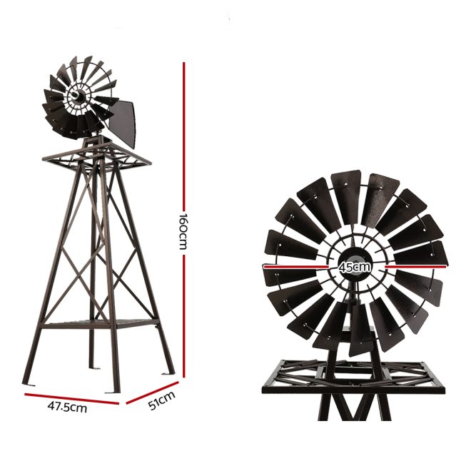 Garden Windmill Metal Ornaments Outdoor Decor Ornamental Wind Mill – 160×45 cm