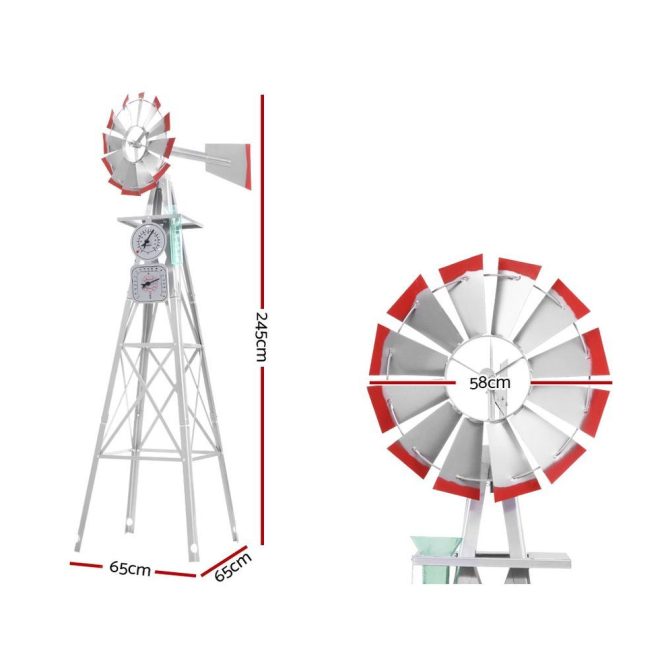 Garden Windmill Metal Ornaments Outdoor Decor Ornamental Wind Will – 65x65x245 cm