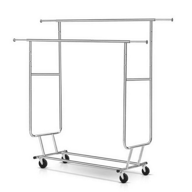 Artiss Clothes Coat Rack Stand Portable Garment Hanging Rail Airer Adjustable – Double